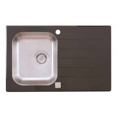 ONYX SUDOPER CRNO KALJENO STAKLO PRAVOKUTNI 80x50x18cm/s pop-up sifonom fi90mm