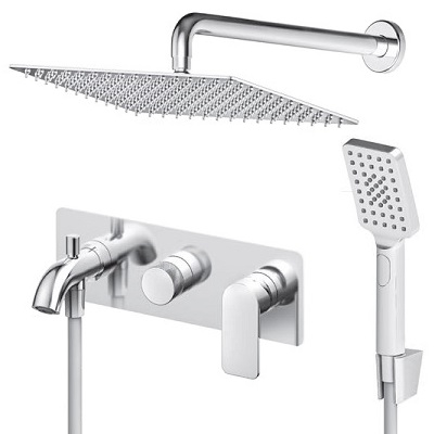 S2 PODŽBUKNA MJEŠALICA sa izljevom, zidnim i ručnim tušem (INOX ruža 200x300mm)