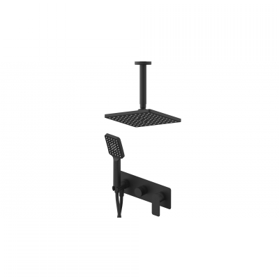 S2 BLACK PODŽBUKNA MJEŠALICA sa stropnim i ruč. tušem (tuš ruža 210x210mm) crna