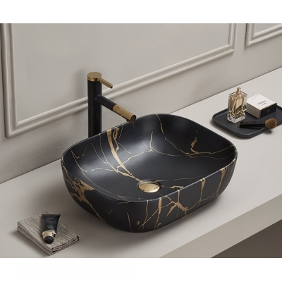 KIMIC ZDJELASTI PRAVOKUTNI OVALNI UMIVAONIK Gold Black 50,5x40,5x14cm