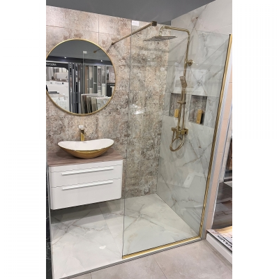 WALK-IN STIJENA 100x200cm, ZLATNI PROFIL, PROZIRNO STAKLO 8mm