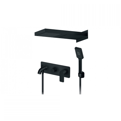 S2 BLACK PODŽBUKNA MJEŠALICA sa ručnim tušem, izljevom i slapom (500x220mm) crna