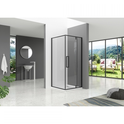 B-LINE TUŠ KABINA KVADRATNA 900x900x1950, CRNA, PROZIRNO STAKLO, VRATA+STIJENA