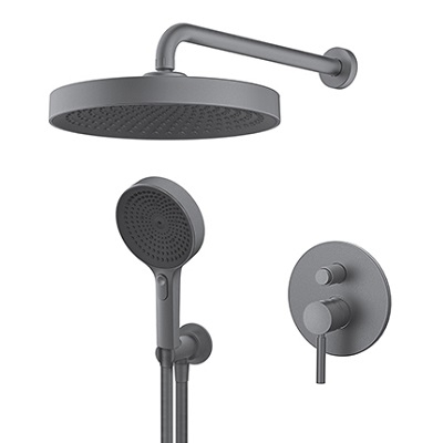 GEE.O MJEŠALICA ZA TUŠ KADU PODŽBUKNA, zidni i ručni tuš GUN METAL SIVA