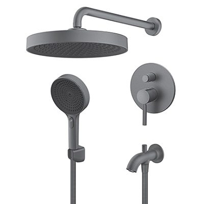 GEE.O MJEŠALICA ZA KADU PODŽBUKNA, izljev, zidni i ručni tuš GUN METAL SIVA