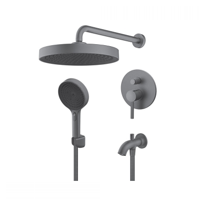 GEE.O MJEŠALICA ZA KADU PODŽBUKNA, izljev, zidni i ručni tuš GUN METAL SIVA