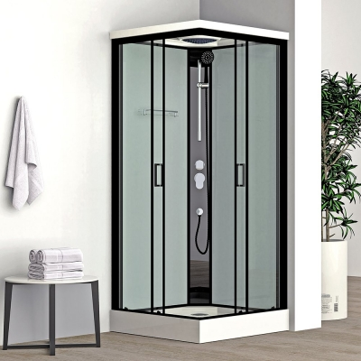 MARINE 900 ZATVORENA TUŠ KABINA kvadratna 90x90x219cm crni profil/proz.staklo