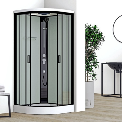 LANETA 900 ZATVORENA TUŠ KABINA polukružna 90x90x219cm crni profil/proz.staklo